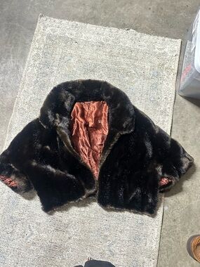 Vintage Dark Brown Faux Fur Cropped Jacket with Rust Lining